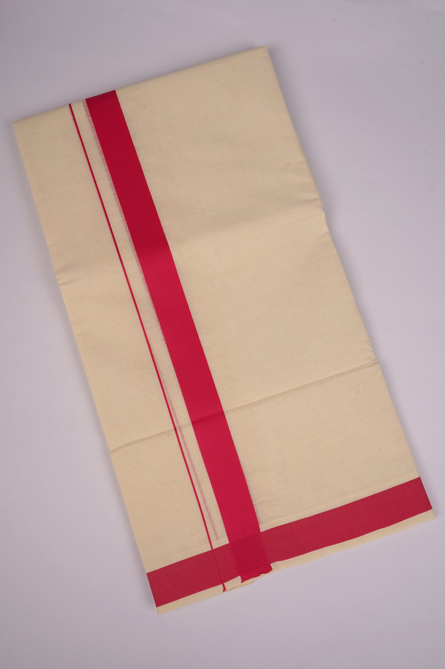 FD-08C CREAM DOUBLE DHOTHIE 3.80 MTR-Dark Pink