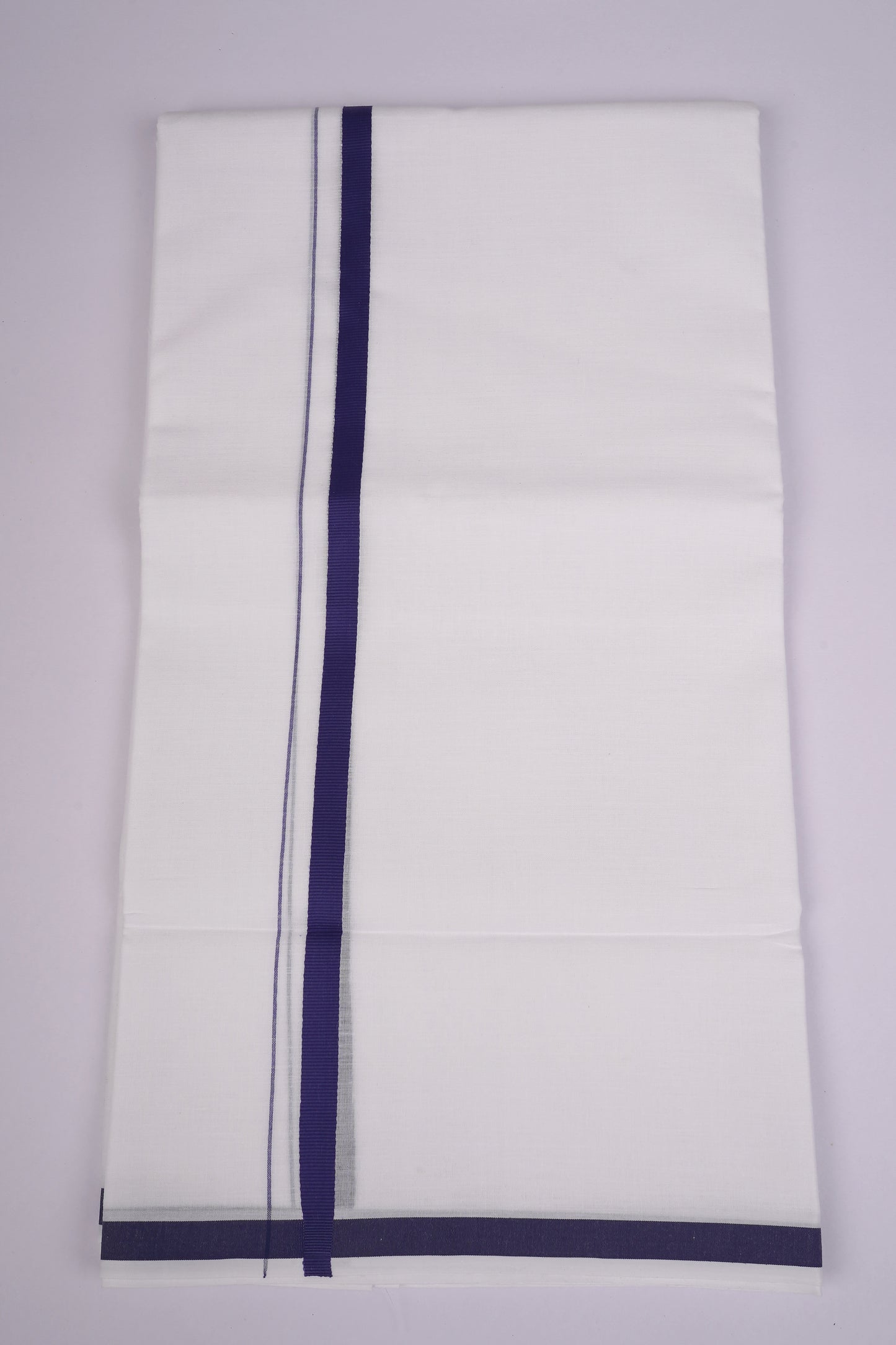 HD-17 WHITE DOUBLE DHOTI  3.80 MTR - Blue