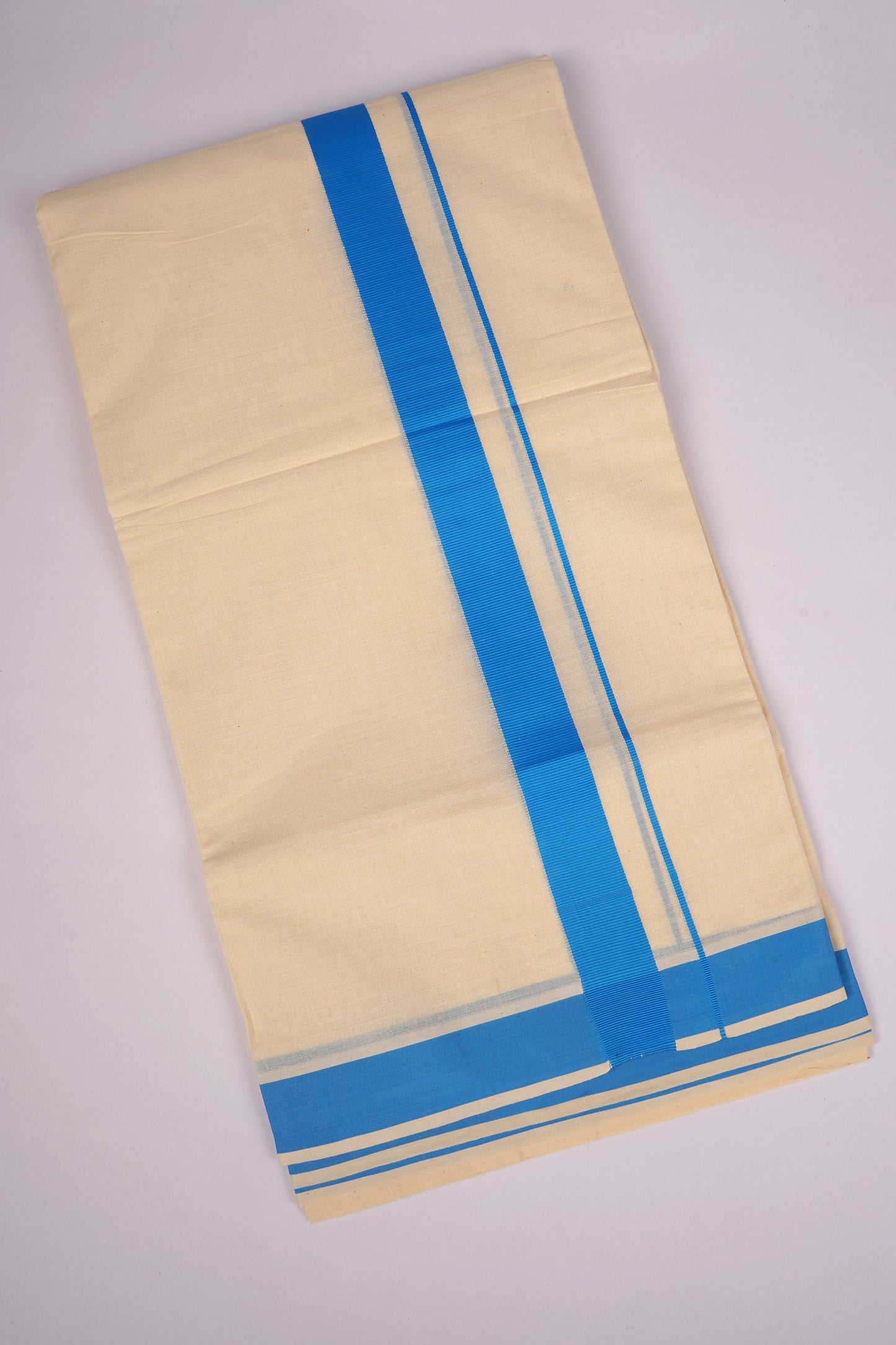 FD-08C CREAM DOUBLE DHOTHIE 3.80 MTR-Ajantha Blue