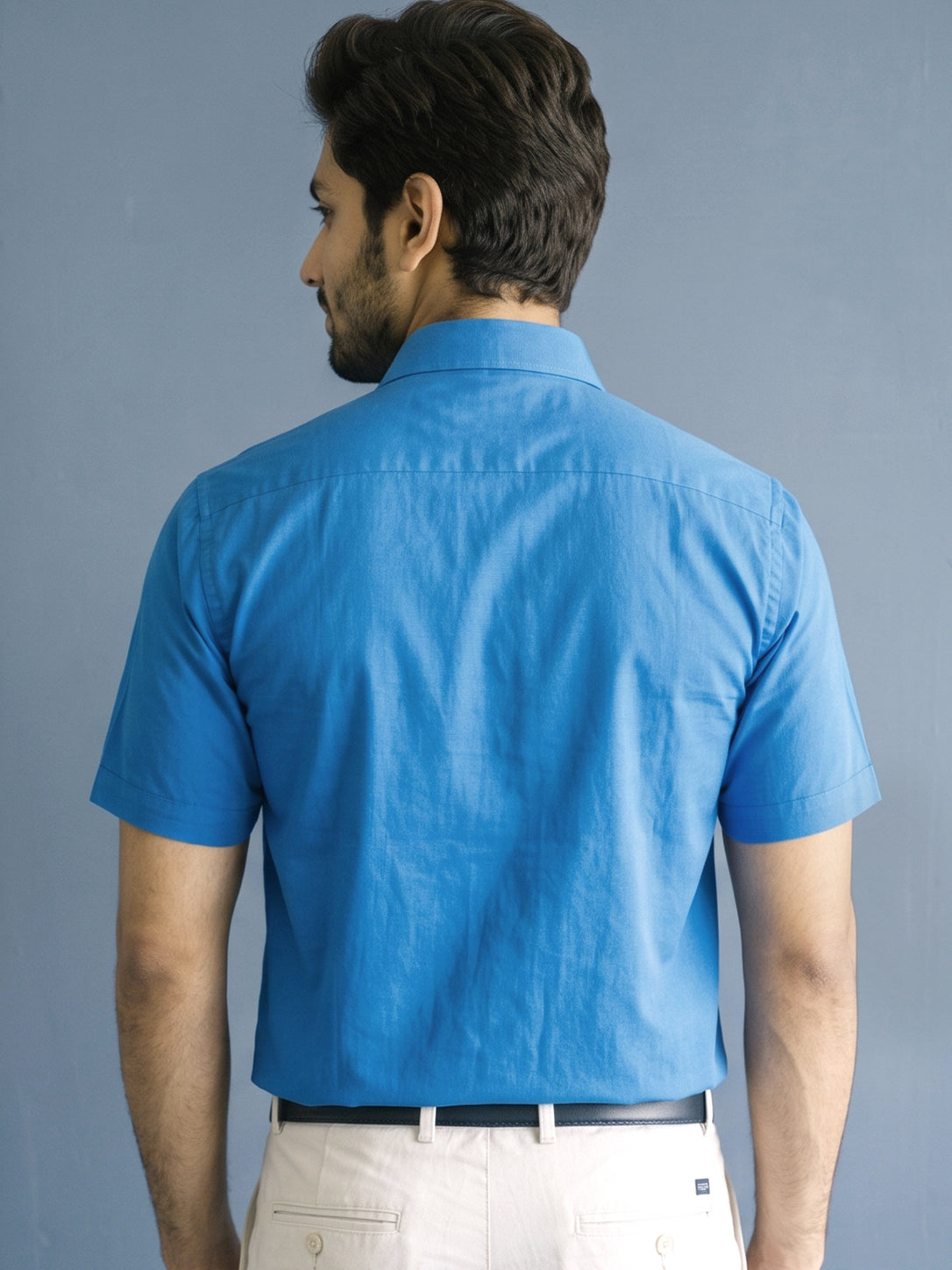 Stain Free Half Sleeve Formal Blue Color Shirt For Men-68007