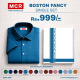 BOSTON FANCY SINGLE SET H/S - (ASSORTED PATTERN) - Ajantha Blue (11)