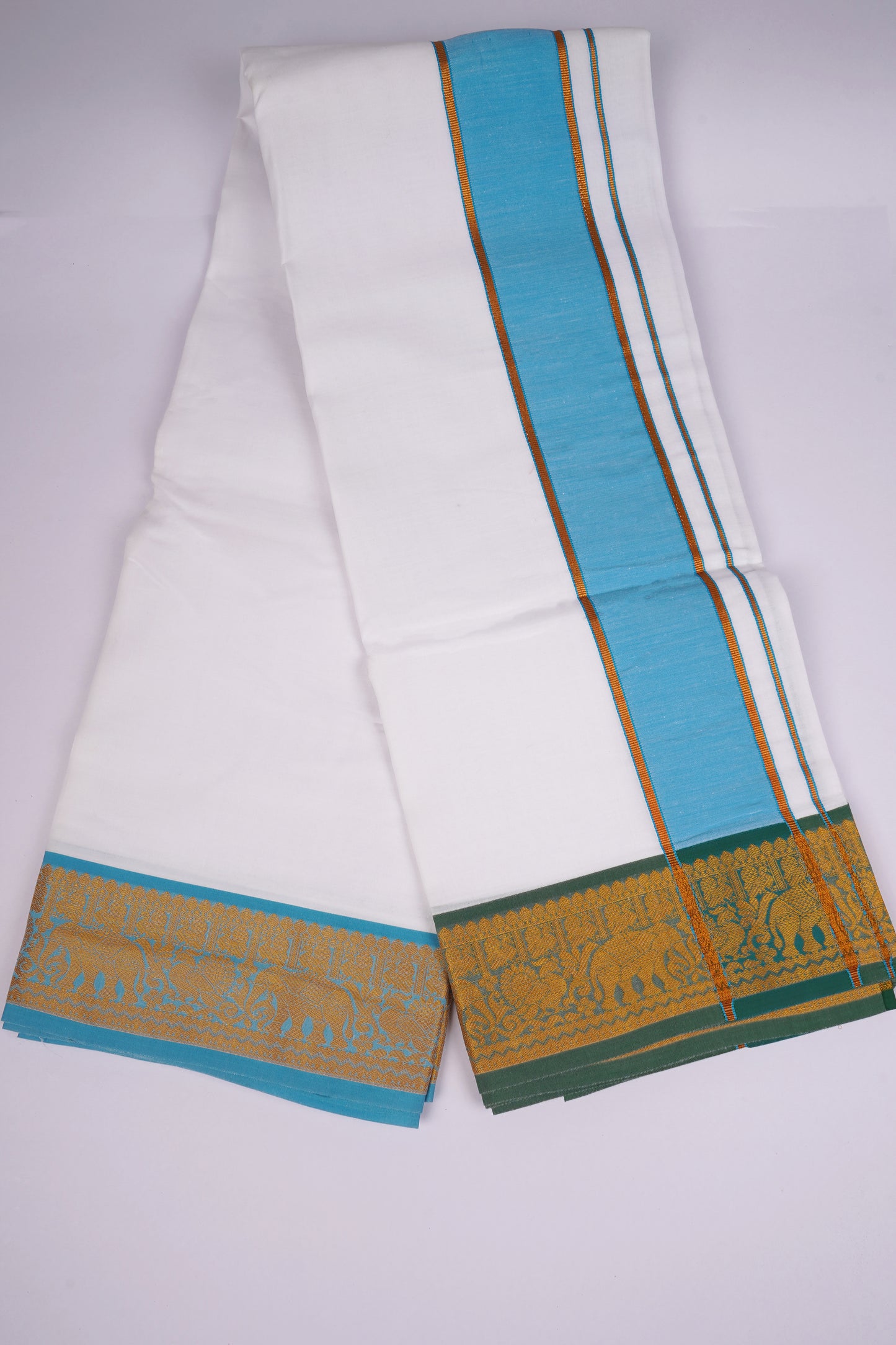 PK-9X5-12 SET WHITE DOUBLE DHOTI - blue