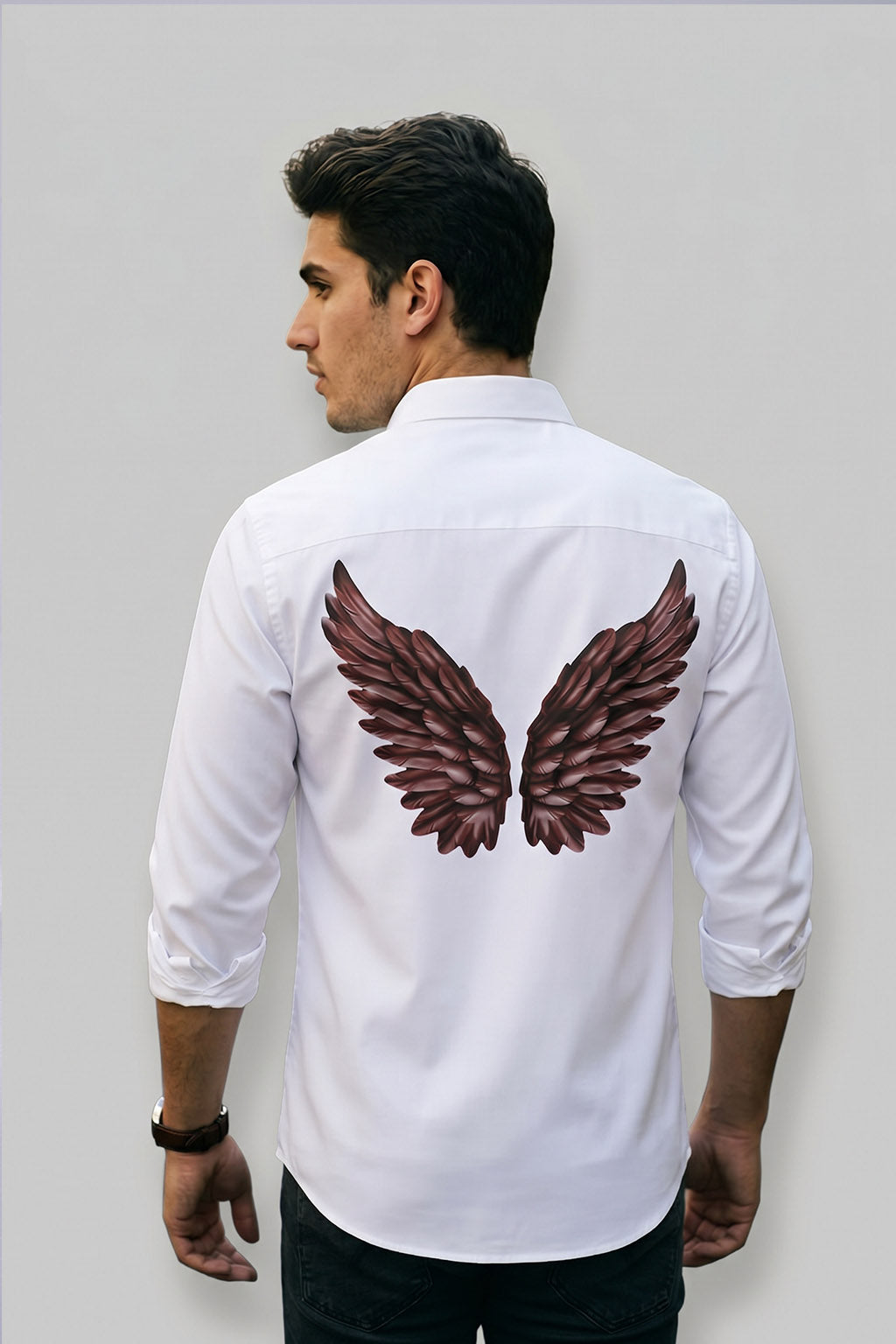 Men Casual Printed White Shirt - Angel Wings