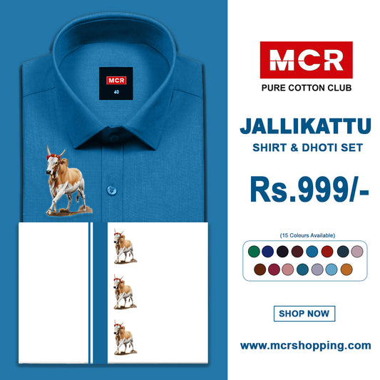 JALLIKATTU COLOUR SINGLE SET H/S - Ajantha Blue (11)