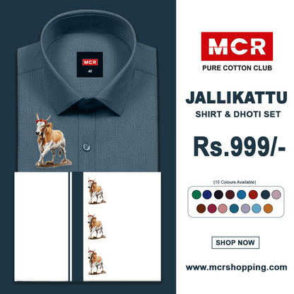 JALLIKATTU COLOUR SINGLE SET H/S - Navy Blue (18)
