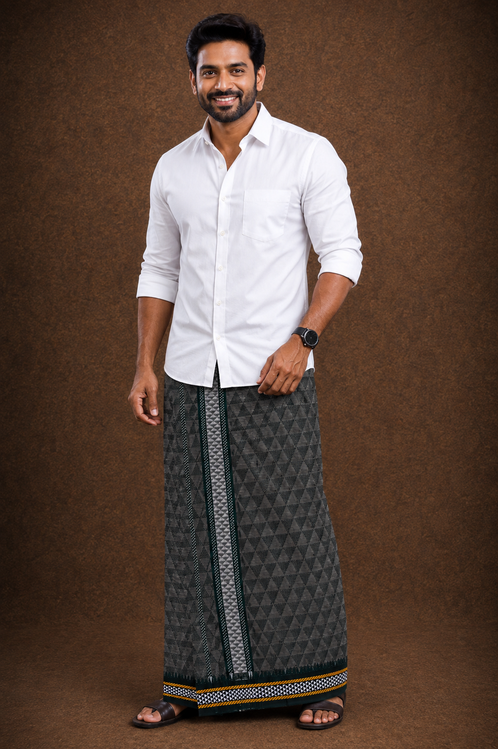 Sulthan Colours Dhoti - Olive Green