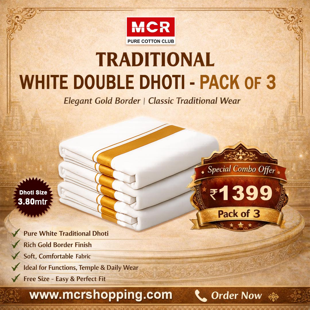 Gold Jari Border 3 pcs Combo W/D Dhoti 3.80 mtr