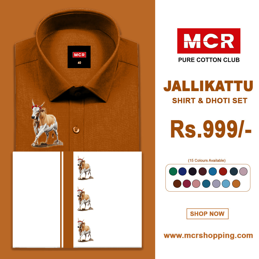 JALLIKATTU COLOUR SINGLE SET H/S - Orange (57)