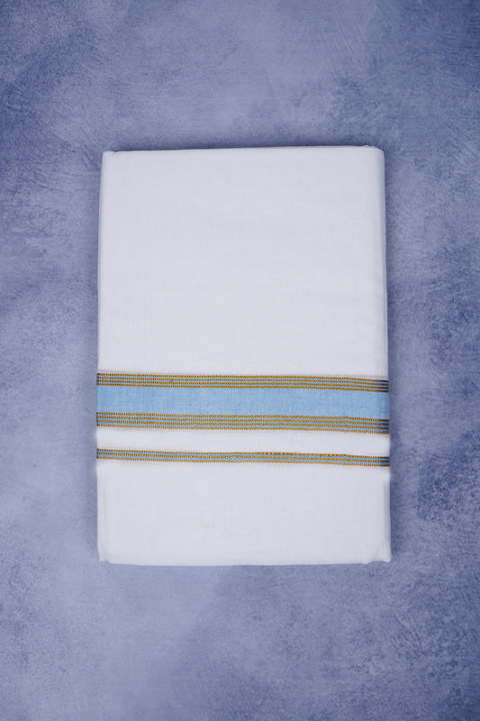 Feather Finish Cotton 2929 W/D Dhothie 3.80 MTR - Sky Blue
