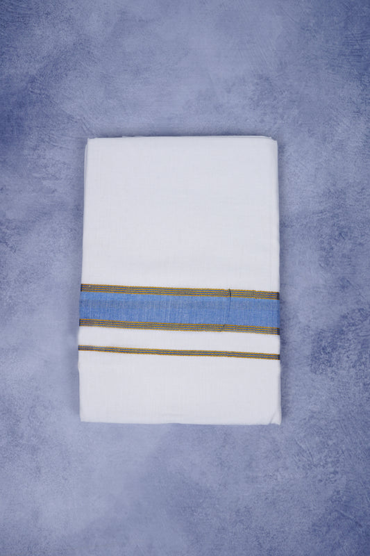 Feather Finish Cotton 2929 W/D Dhothie 3.80 MTR - Blue