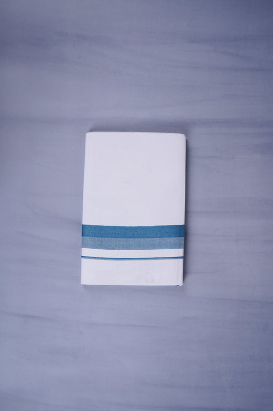 KERALOOM FINISH COTTON 332 W/D DHOTI 3.80 MTR - Light Blue
