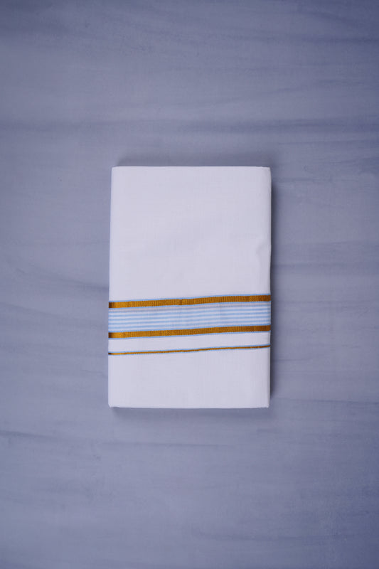 KERALOOM FINISH COTTON 330 W/D DHOTI 3.80 MTR - Sky Blue