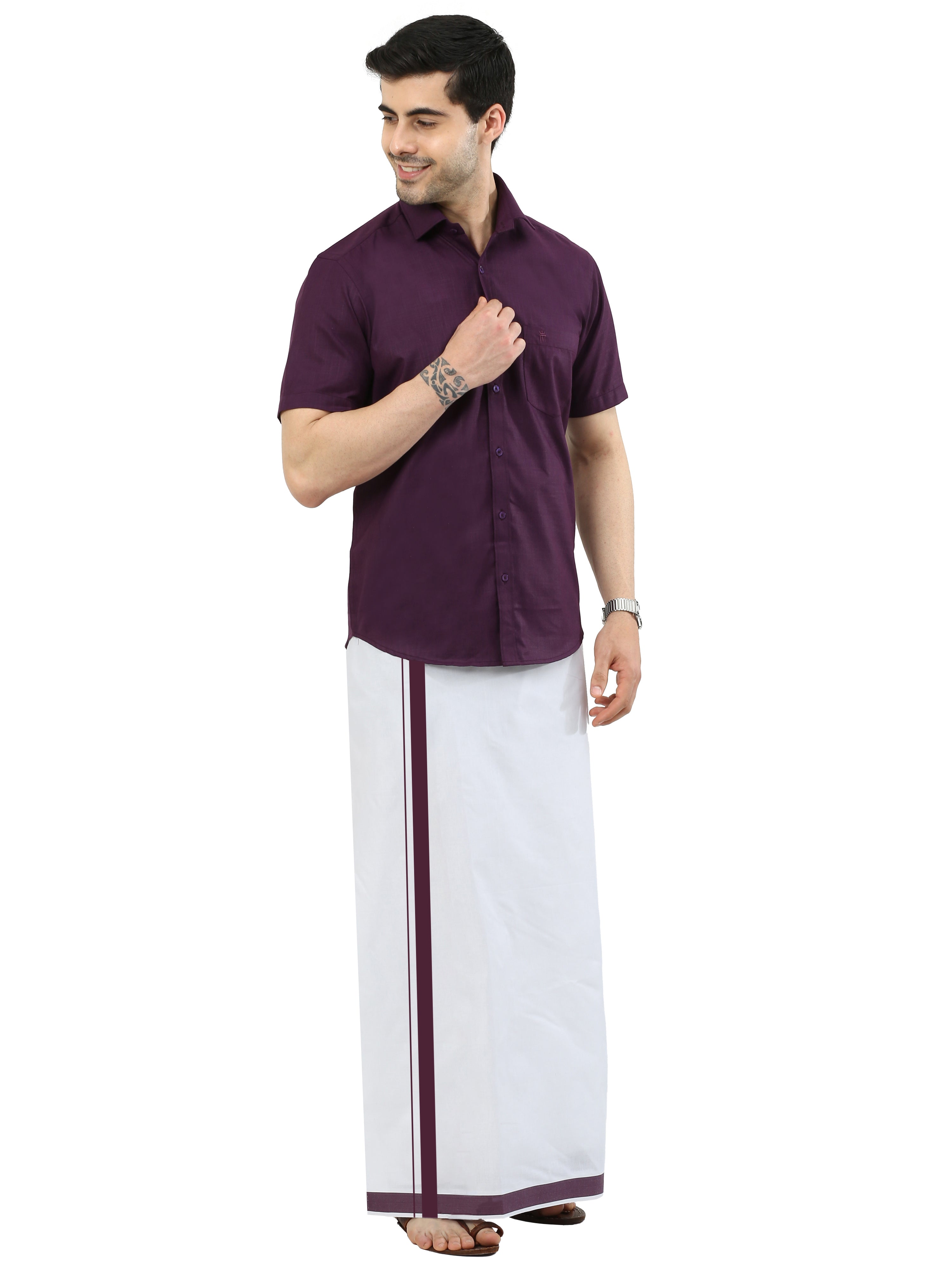 COLOUR MATCHING DOUBLE DHOTI SET HALF SLEEVE - 21005