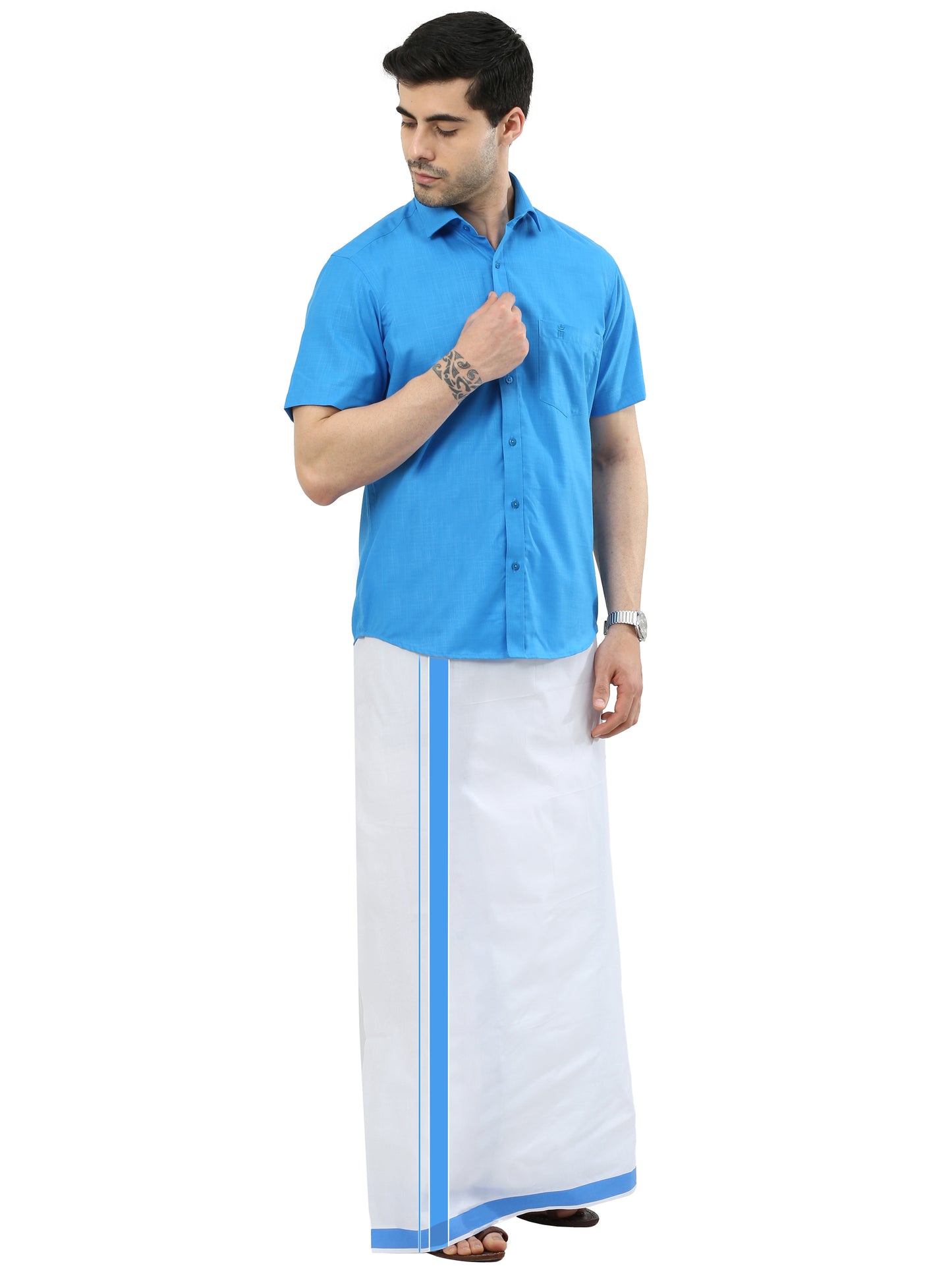 COLOUR MATCHING DOUBLE DHOTI SET HALF SLEEVE - 21011