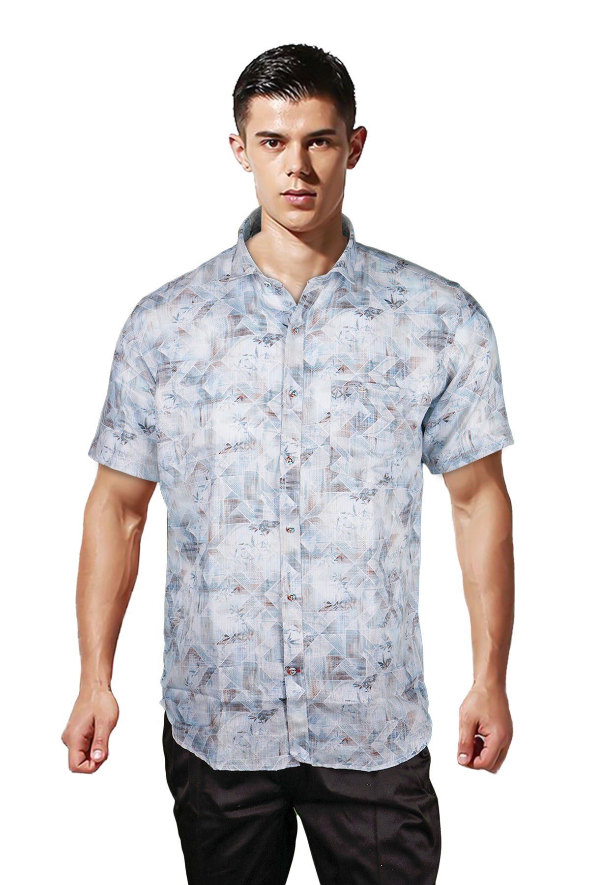 NEWSMAKER SLIMFIT HALF SLEEVE BLUE MEN SHIRT