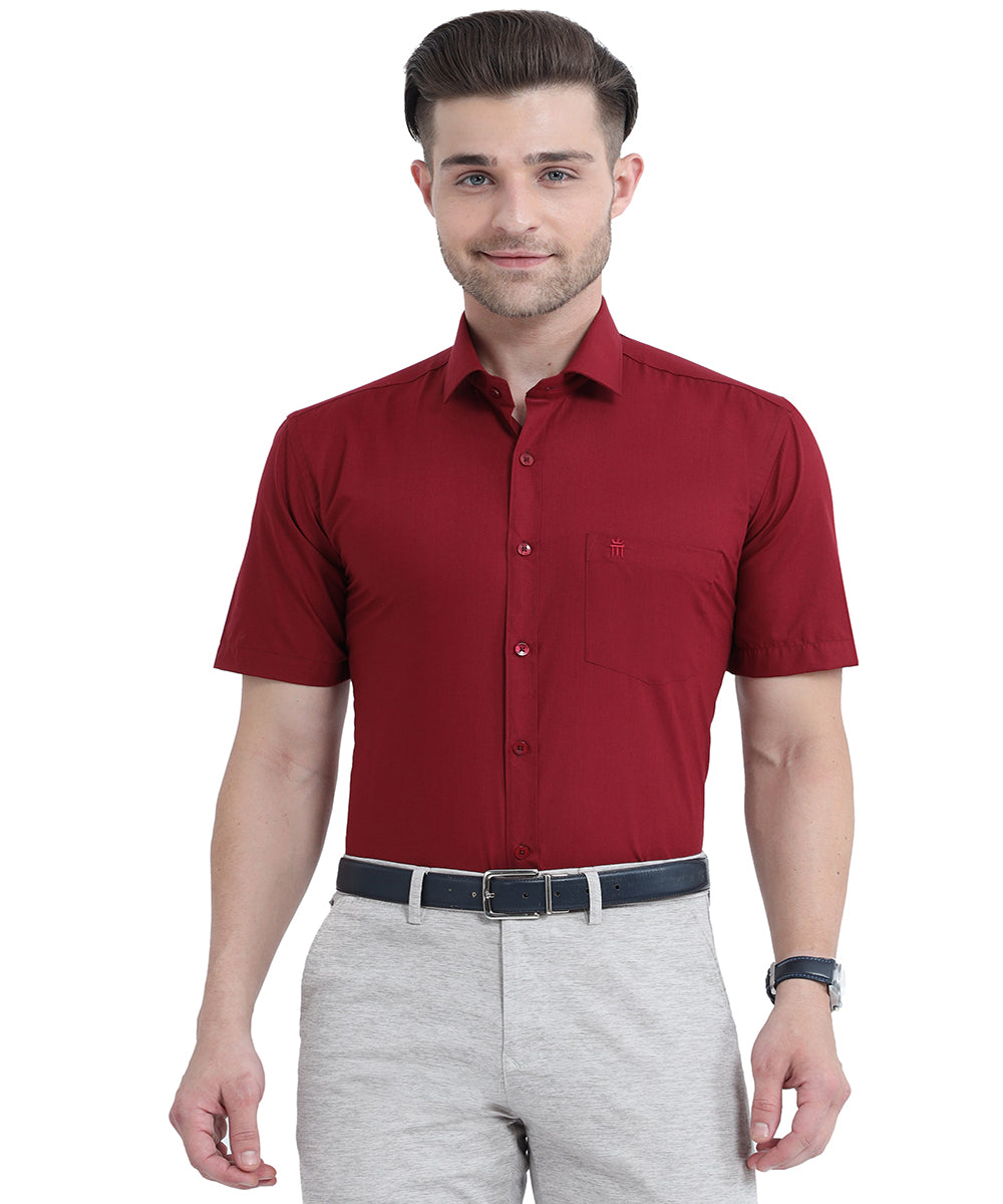 Shop Stain Free Half Sleeve Formal Maroon Color Shirt For Men