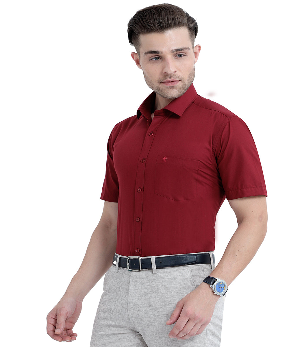 Order Stain Free Half Sleeve Formal Maroon Color Shirt For Men
