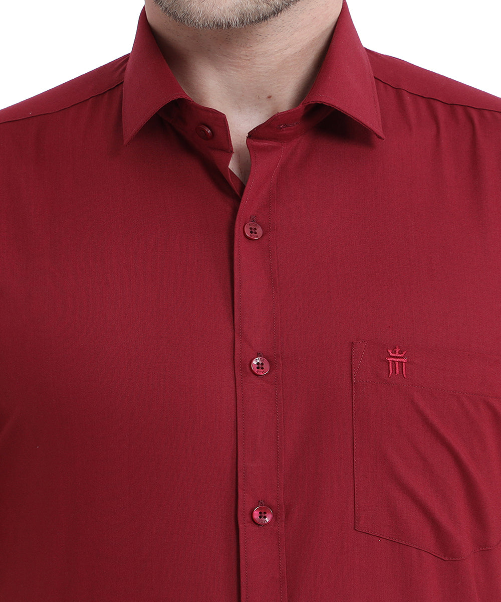 Buy Stain Free Half Sleeve Formal Maroon Color Shirt For Men