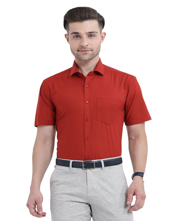 Stain Free Half Sleeve Formal Red Color Shirt For Men