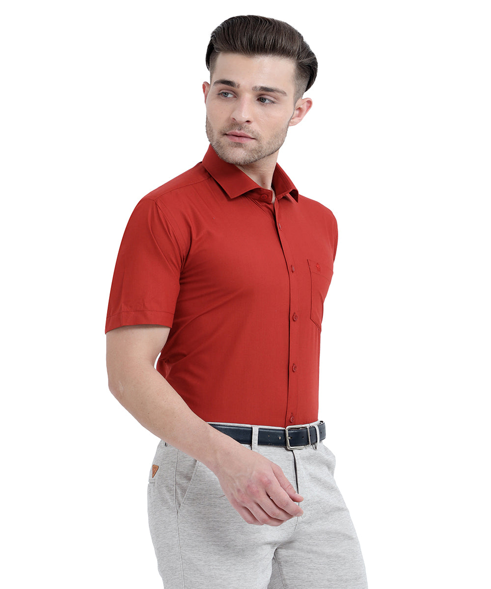 Buy Stain Free Half Sleeve Formal Red Color Shirt For Men