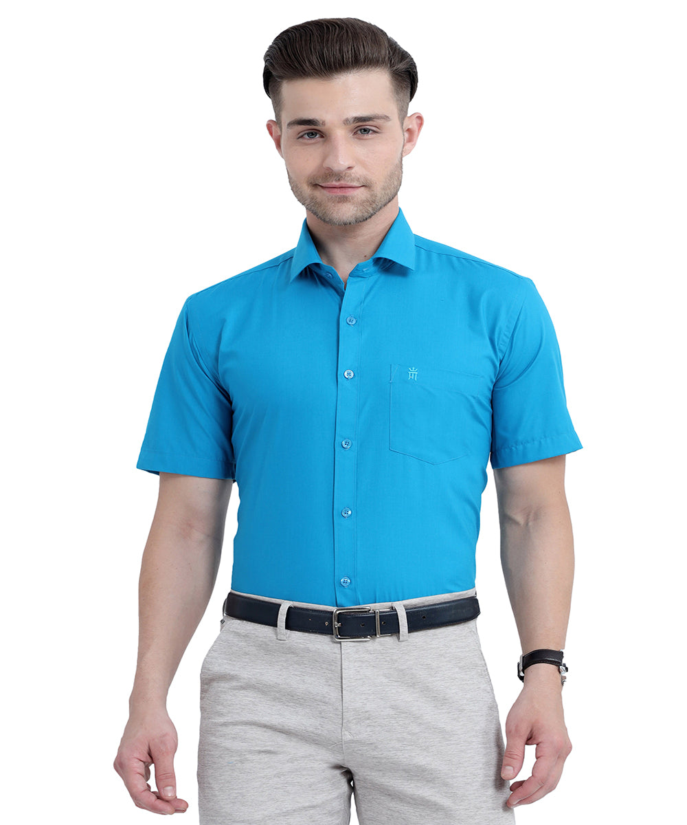 Buy Stain Free Half Sleeve Formal Blue Men Shirt