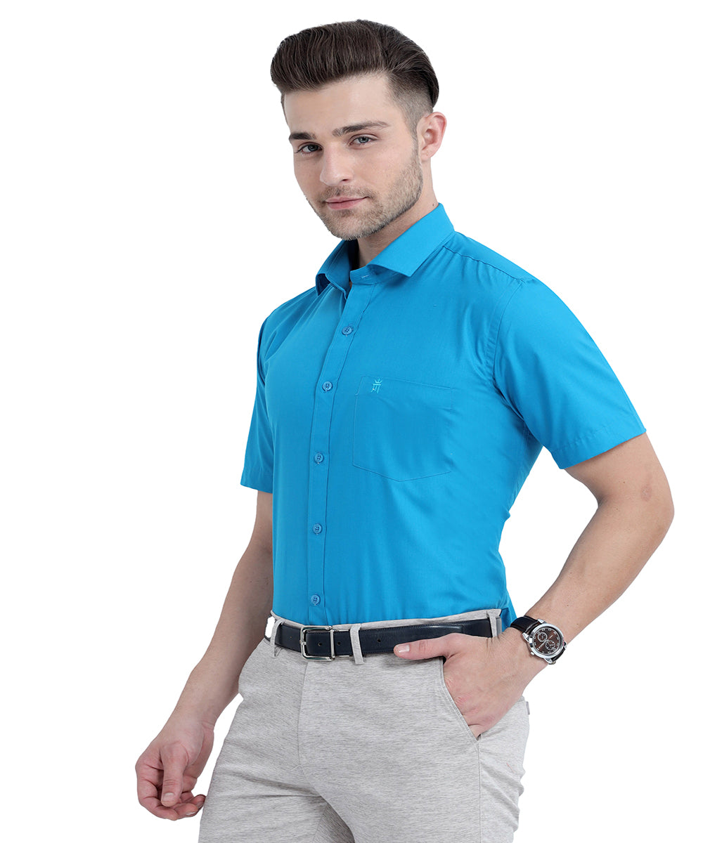 Stain Free Half Sleeve Formal Blue Men Shirt