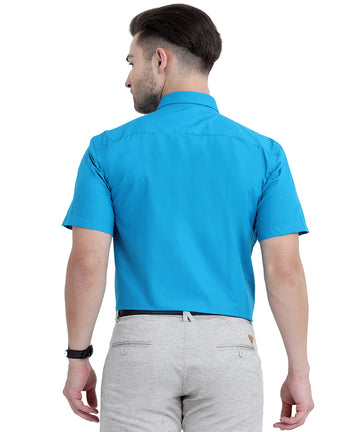 Buy Stain Free Half Sleeve Formal Blue Men Shirt Online