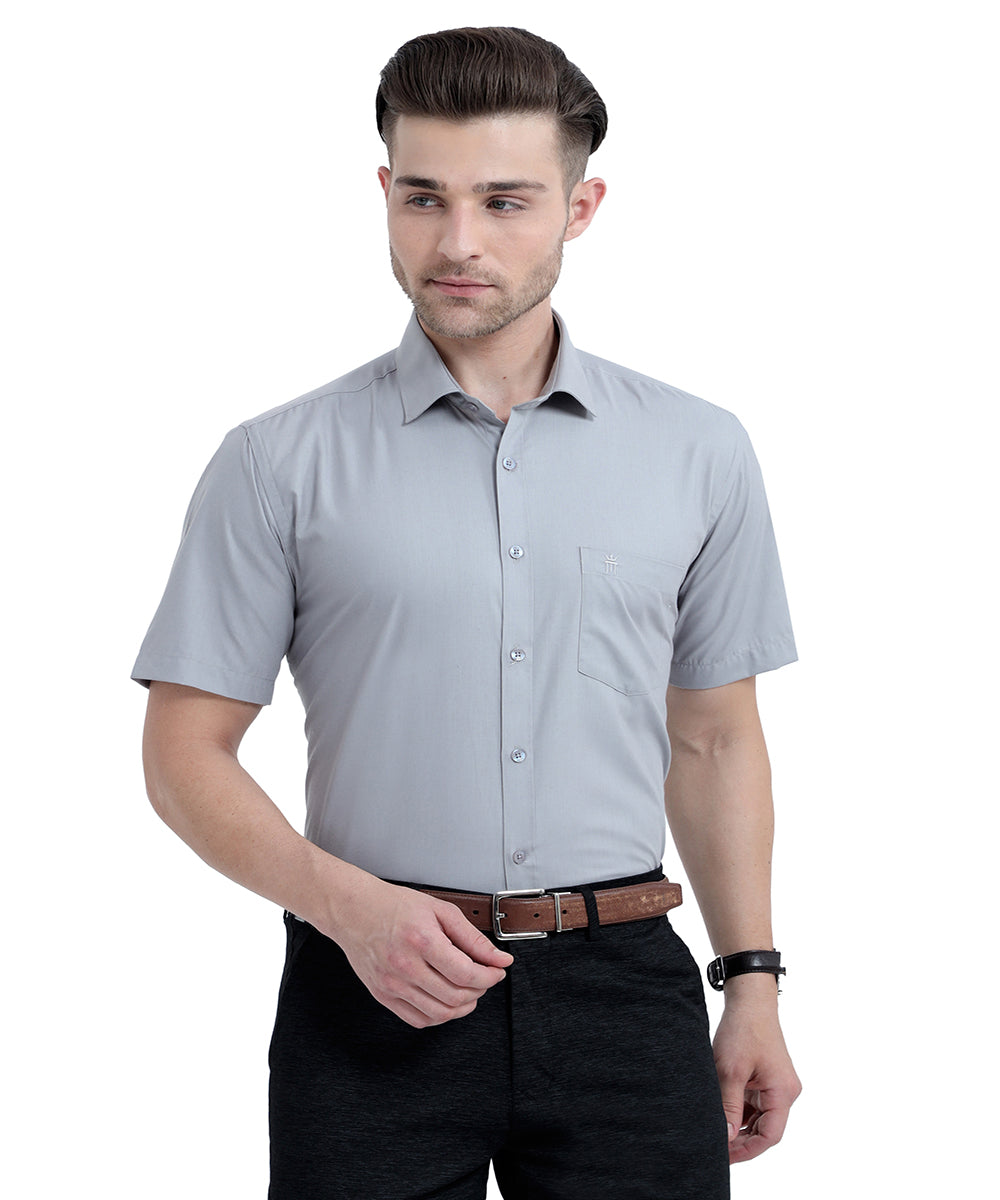 Buy Stain Free Half Sleeve Formal Grey Color Shirt For Men