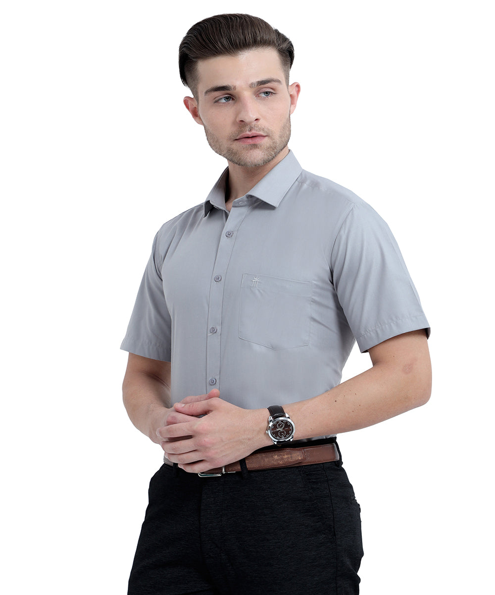 Stain Free Half Sleeve Formal Grey Color Shirt For Men