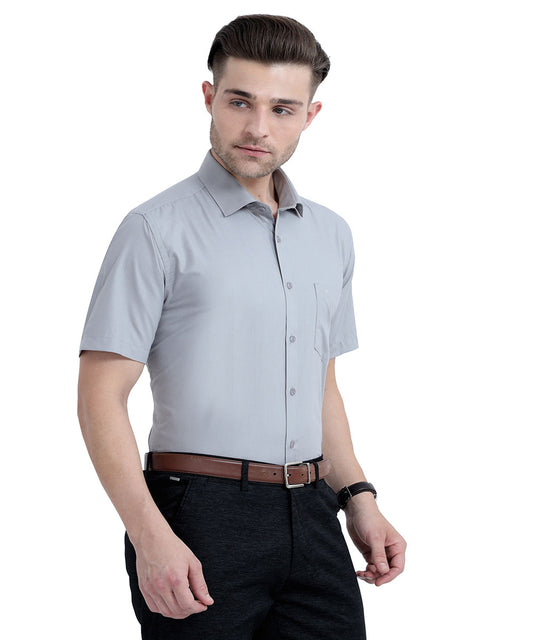 Shop Stain Free Half Sleeve Formal Grey Color Shirt For Men