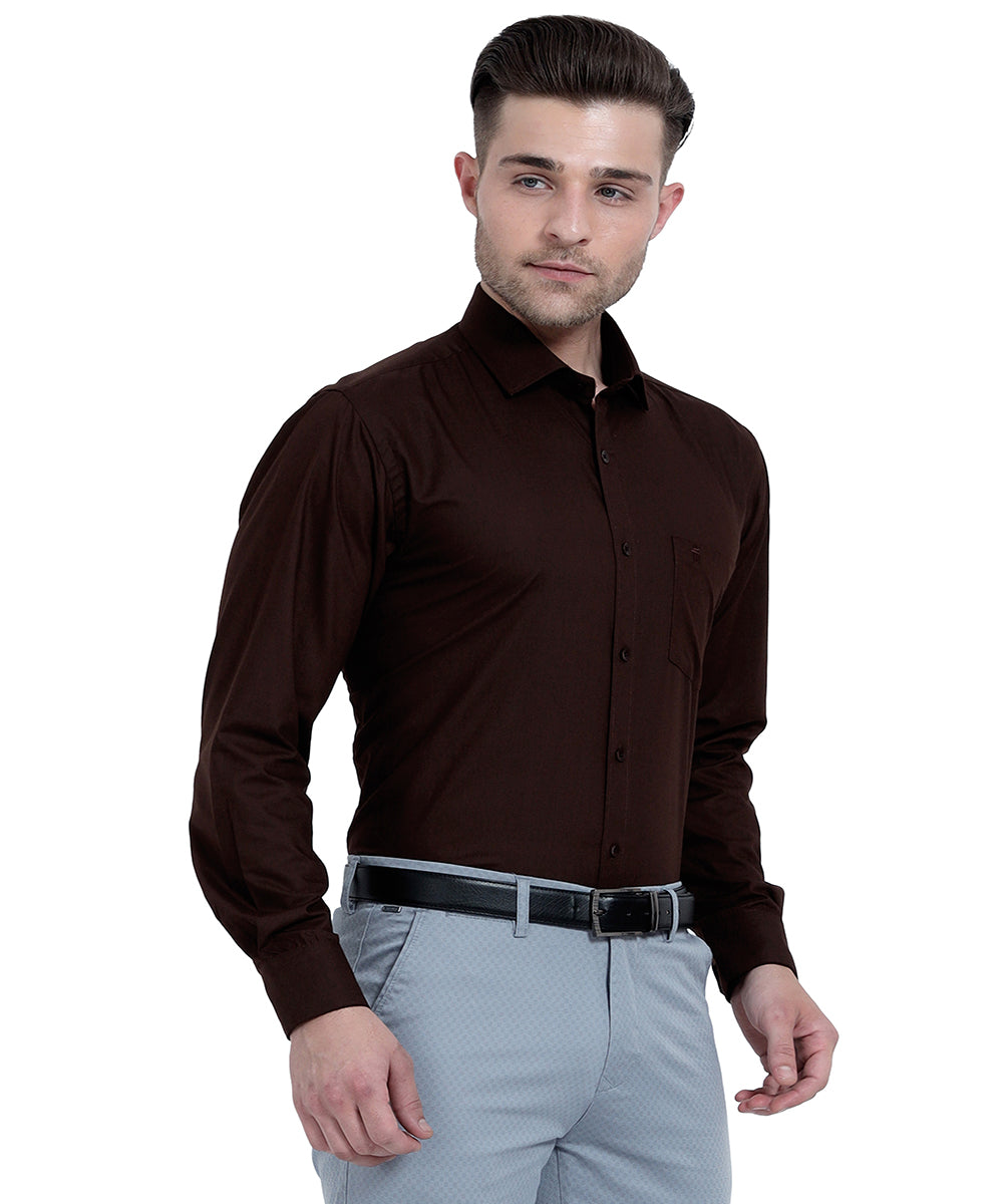 Shop Stain Free Full Sleeve Formal Brown Shirt For Men