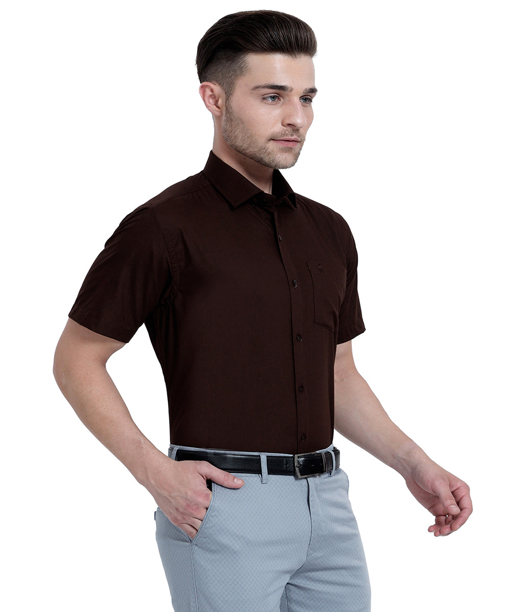 Shop Stain Free Half Sleeve Formal Brown Color Shirt For Men