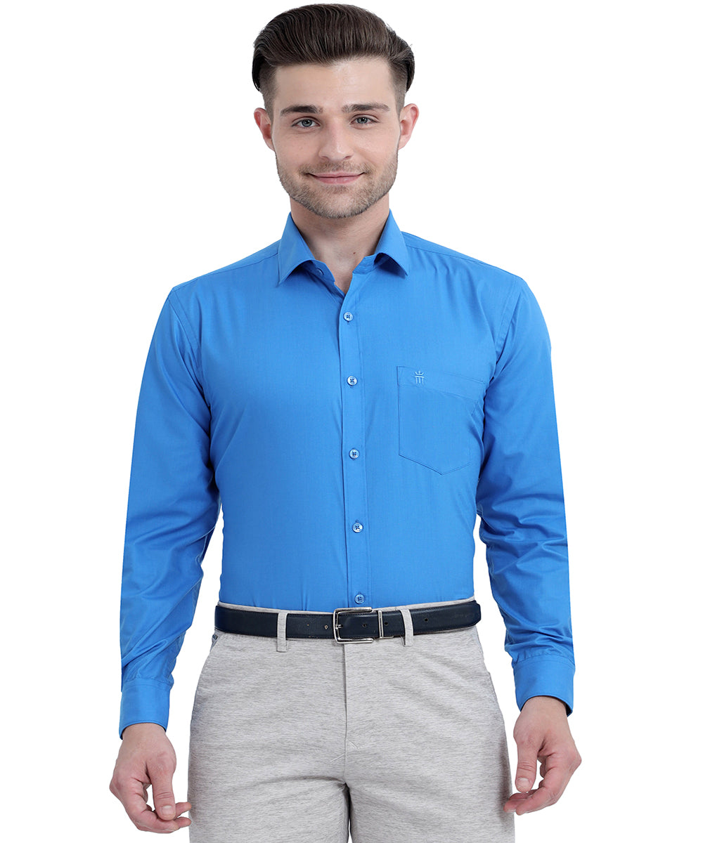 Shop Stain Free Full Sleeve Formal Blue Color Shirt For Men