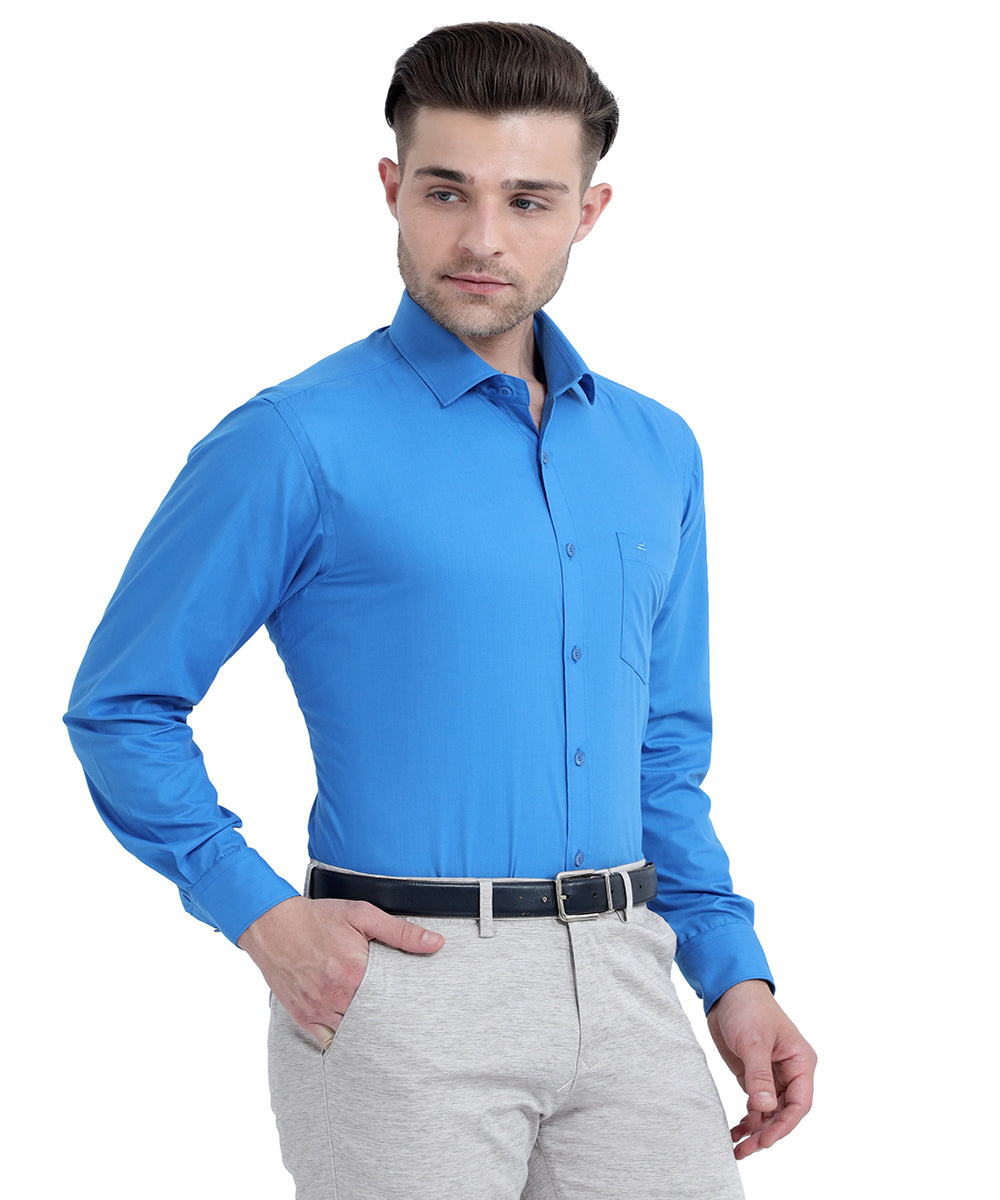 Buy Stain Free Full Sleeve Formal Blue Color Shirt For Men