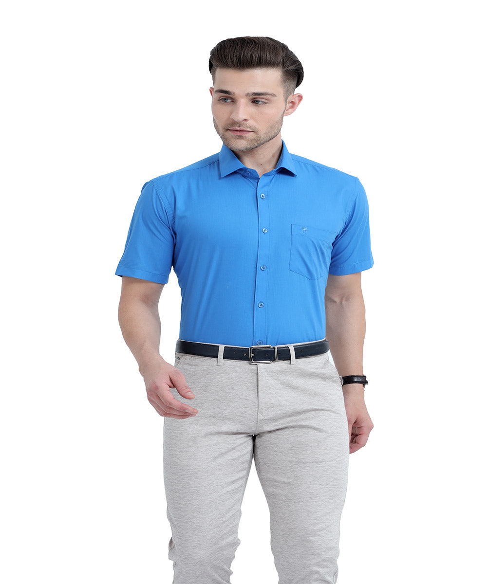Stain Free Half Sleeve Formal Blue Color Shirt For Men