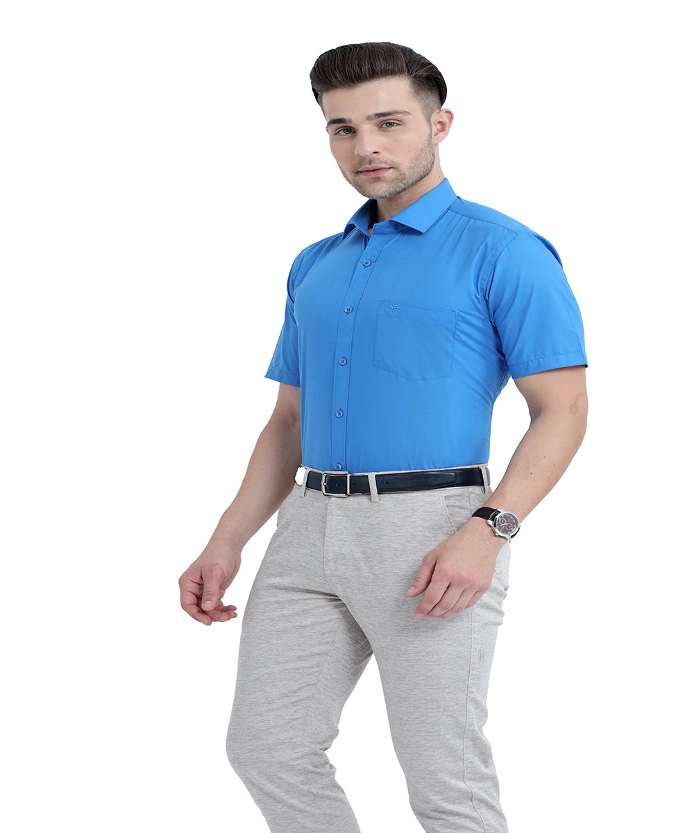 Shop Stain Free Half Sleeve Formal Blue Color Shirt For Men