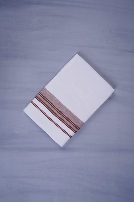 Pure Cotton White Dhoti Double for Men - Brown 3.80m | Keraloom 333