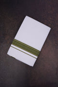 Mens Cotton Blend White Dhoti Double Fancy Border 3.80 m|FD-116 OLIVE GREEN