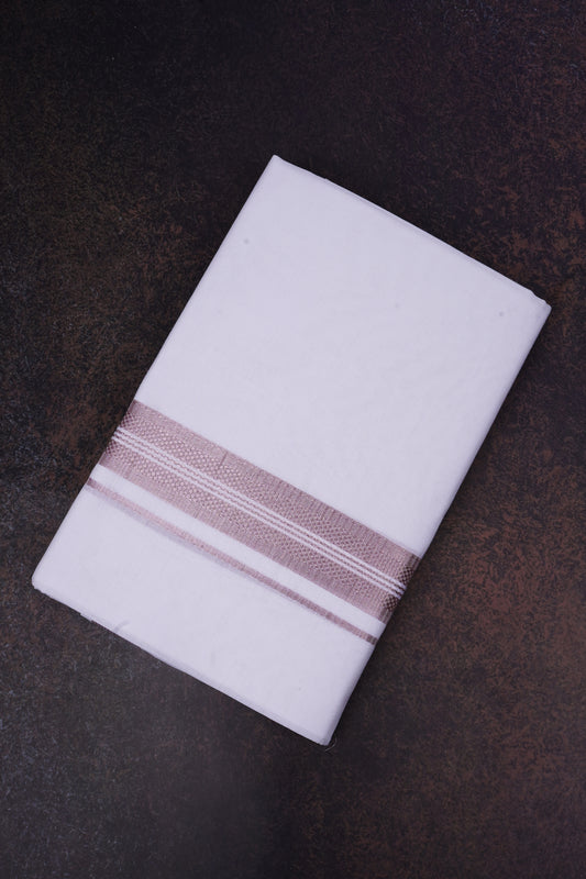 White Cotton Blend Dhoti Single Weave with Rose Jari Border 2.00 m | Luxe 14