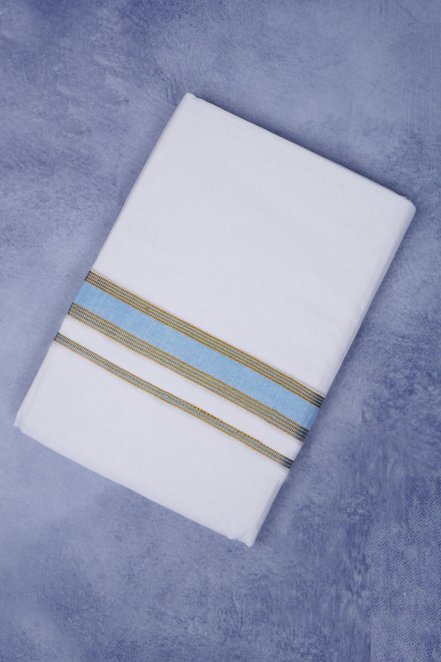 Feather Finish Cotton 2929 W/D Dhothie 3.80 MTR - Sky Blue