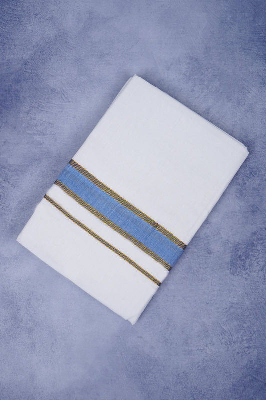 Feather Finish Cotton 2929 W/D Dhothie 3.80 MTR - Blue