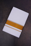 Pure Cotton Double Dhoti Weave Gold Jari Border 3.80 m | GLD-108