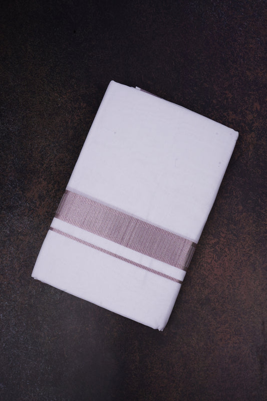Luxe 12 White Cotton Blend Dhoti Single Weave with Rose Jari Border 2.00 m
