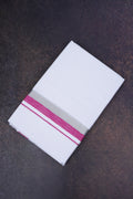 Mens White Dhoti Double Fancy Border DARK PINK 3.80 m |FD-168