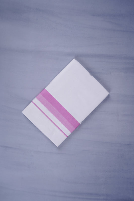 Pure Cotton White Dhoti Double for Men - Pink 3.80m | Keraloom 332