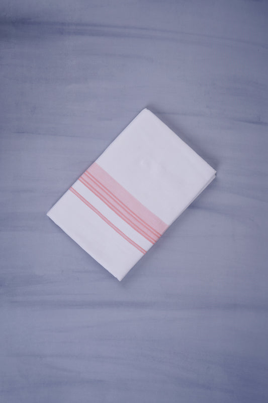 Pure Cotton Dhoti White Double Keraloom 333 | Pink 3.80m