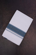 Mens Cotton Blend White Dhoti Double Fancy Border 3.80 m|FD-08 COBALT BLUE