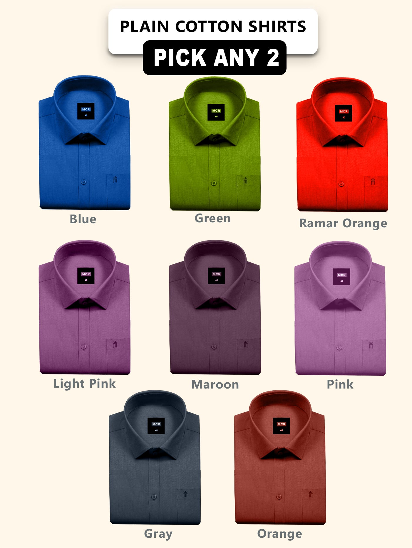 Great MCR Offer Combo Full Sleeve Colour Shirt (Buy 1 get 1 free) 38 size