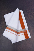 Mens White Dhoti Double Fancy Border KAVI 3.80 m |FD-168