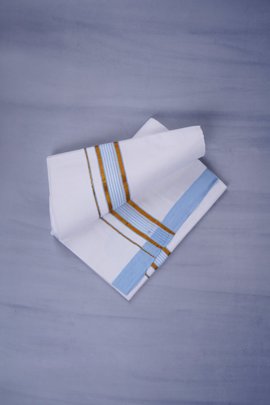KERALOOM FINISH COTTON 330 W/D DHOTI 3.80 MTR - Sky Blue